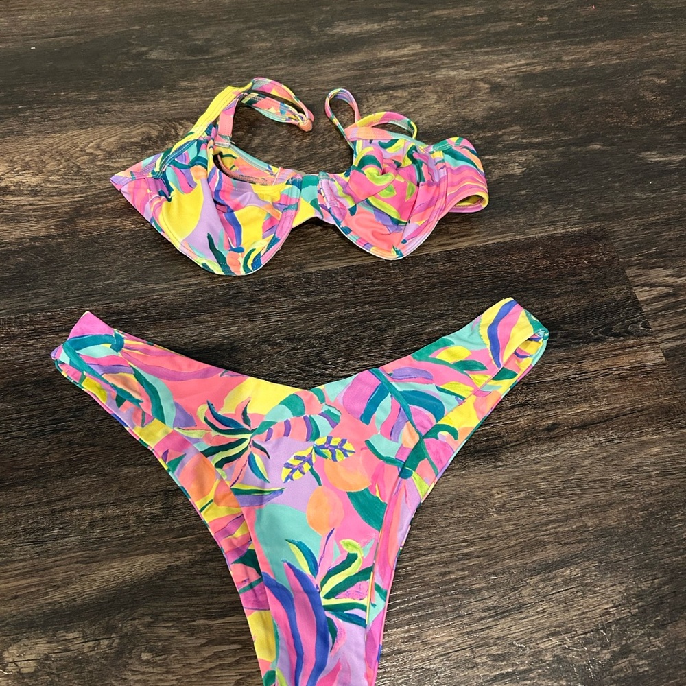 Kulani Kinis Multicolor Tropical Print Bikini - Pink, Yellow, Teal, Green